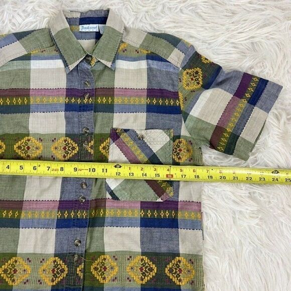 Backroad Blues Womens Vintage 90s Plaid Patchwork Embroidered Button Down Top Sm - Picture 6 of 10